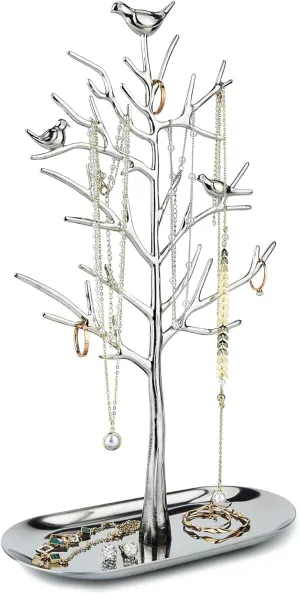 MORE&LESS Branch Jewelry Rack with metal tray,Luxury color,Tree Tower Rack Hanging Organizer for Ring Earrings Necklace Bracelet,Suitable for living rooms, bathrooms,offices,etc.