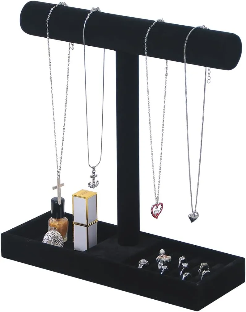 Multi-Use Jewelry Holder Stand, Necklace Bracelet Ring Organizer Stand, Scrunchie Watches Velvet Jewelry Holder Stand With Tray for Women Home Use(Black Color)