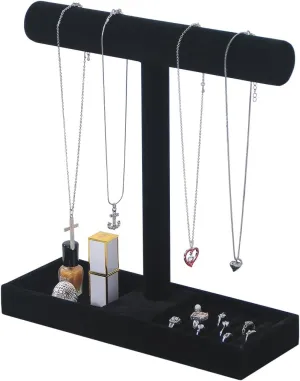 Multi-Use Jewelry Holder Stand, Necklace Bracelet Ring Organizer Stand, Scrunchie Watches Velvet Jewelry Holder Stand With Tray for Women Home Use(Black Color)