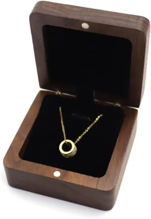 Natural Walnut Wooden Necklace Gift Box Pendant Storage Case Jewelry Display Box for Anniversary Propose Christmas