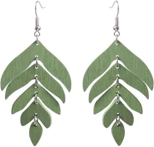 Nature Wooden Leaf Drop Dangle Earrings Wood Palm Leaves for Women Handmade Lightweight Bohemian Summer Tropical Plant Ethnic Jewelry