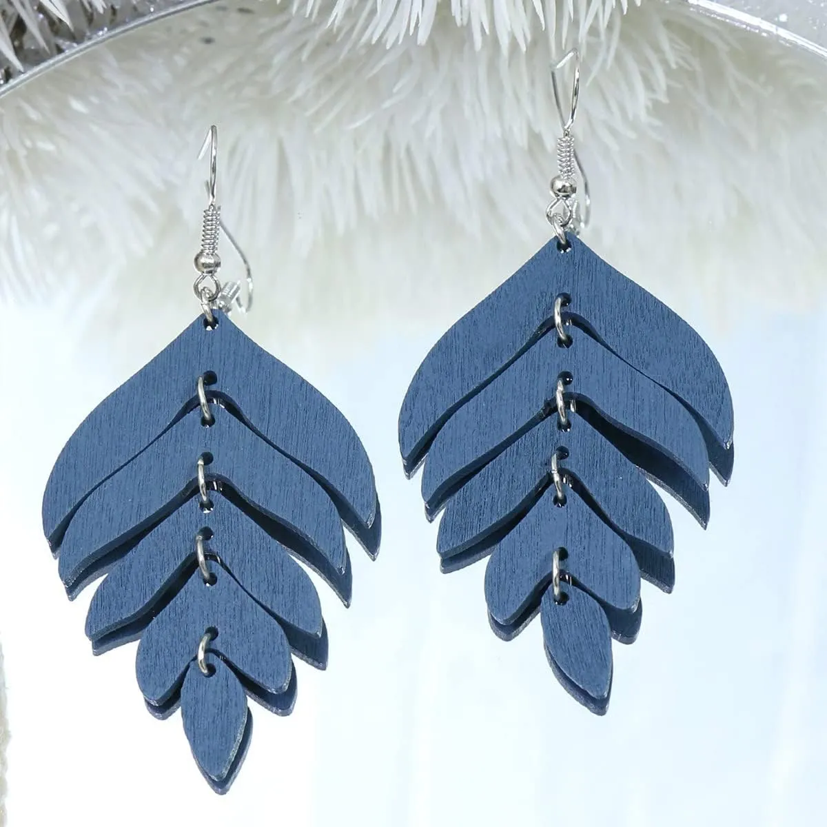 Nature Wooden Leaf Drop Dangle Earrings Wood Palm Leaves for Women Handmade Lightweight Bohemian Summer Tropical Plant Ethnic Jewelry