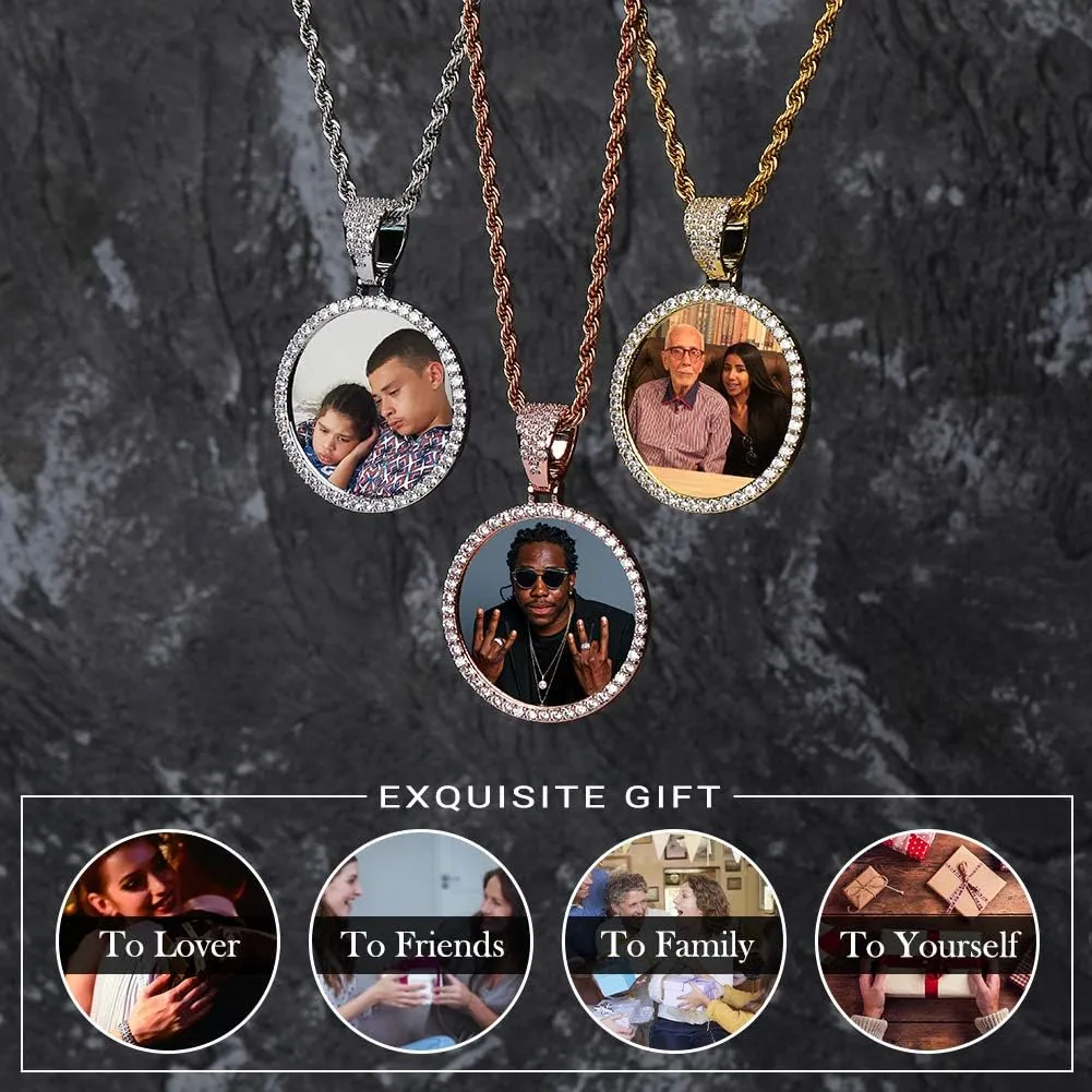 Necklace with Picture Inside 18K Gold Plated Custom Picture Necklace Personalized Photo Necklace Memory Gifts for Men