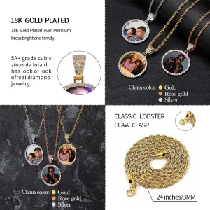 Necklace with Picture Inside 18K Gold Plated Custom Picture Necklace Personalized Photo Necklace Memory Gifts for Men