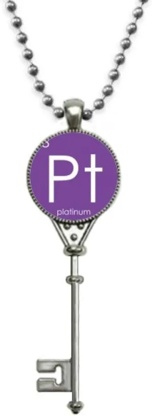 OFFbb-USA Chemistry Elements Period Table Transition Metals Platinum Pt Pendant Vintage Necklace Silver Key Jewelry