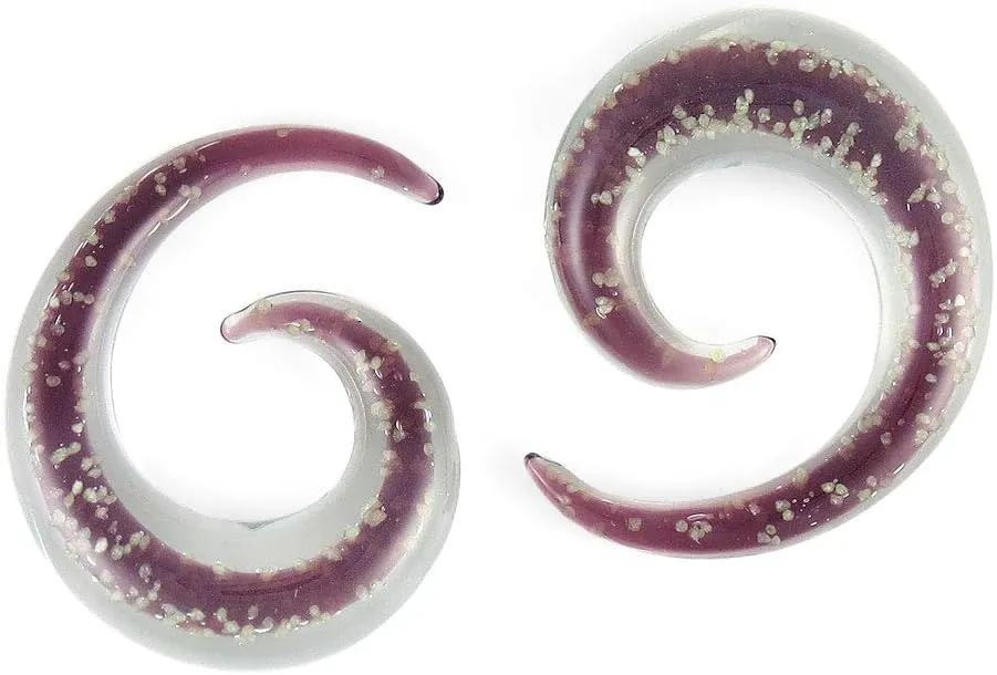 Pair Glow in The Dark Purple Pyrex Glass Spiral 2g 2 Gauge 6mm