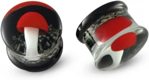 Pair Red Mushroom Glow in The Dark Glass Plugs 12mm 15/32