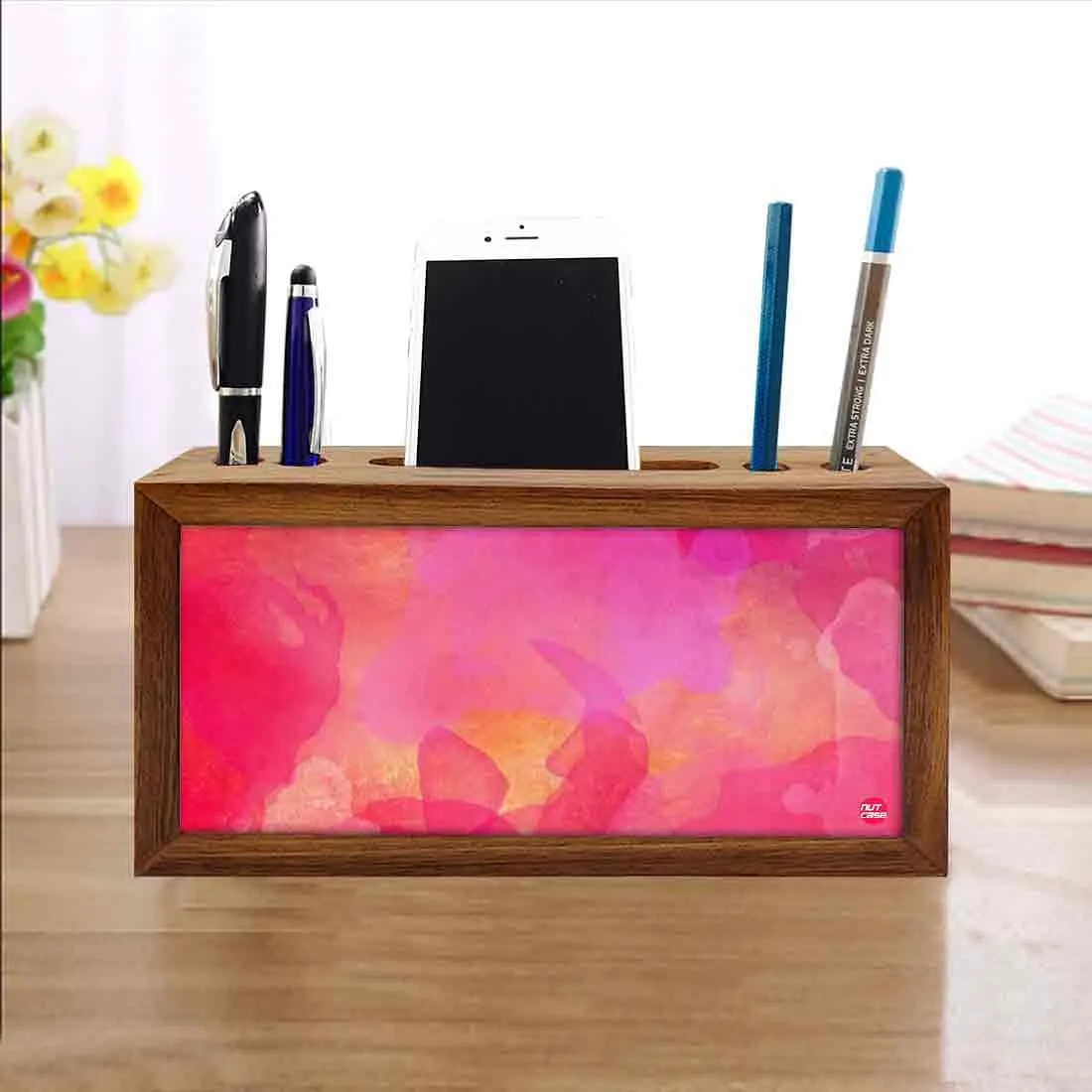 Pen Mobile Stand Holder Desk Organizer - Watercolors Paint Blue & Purple