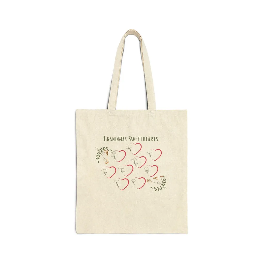 Personalized Grandmas Sweethearts Cotton Canvas Tote Bag, Valentines Day