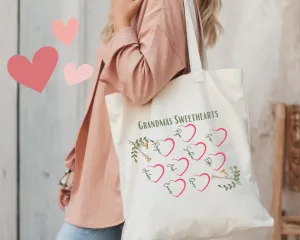 Personalized Grandmas Sweethearts Cotton Canvas Tote Bag, Valentines Day