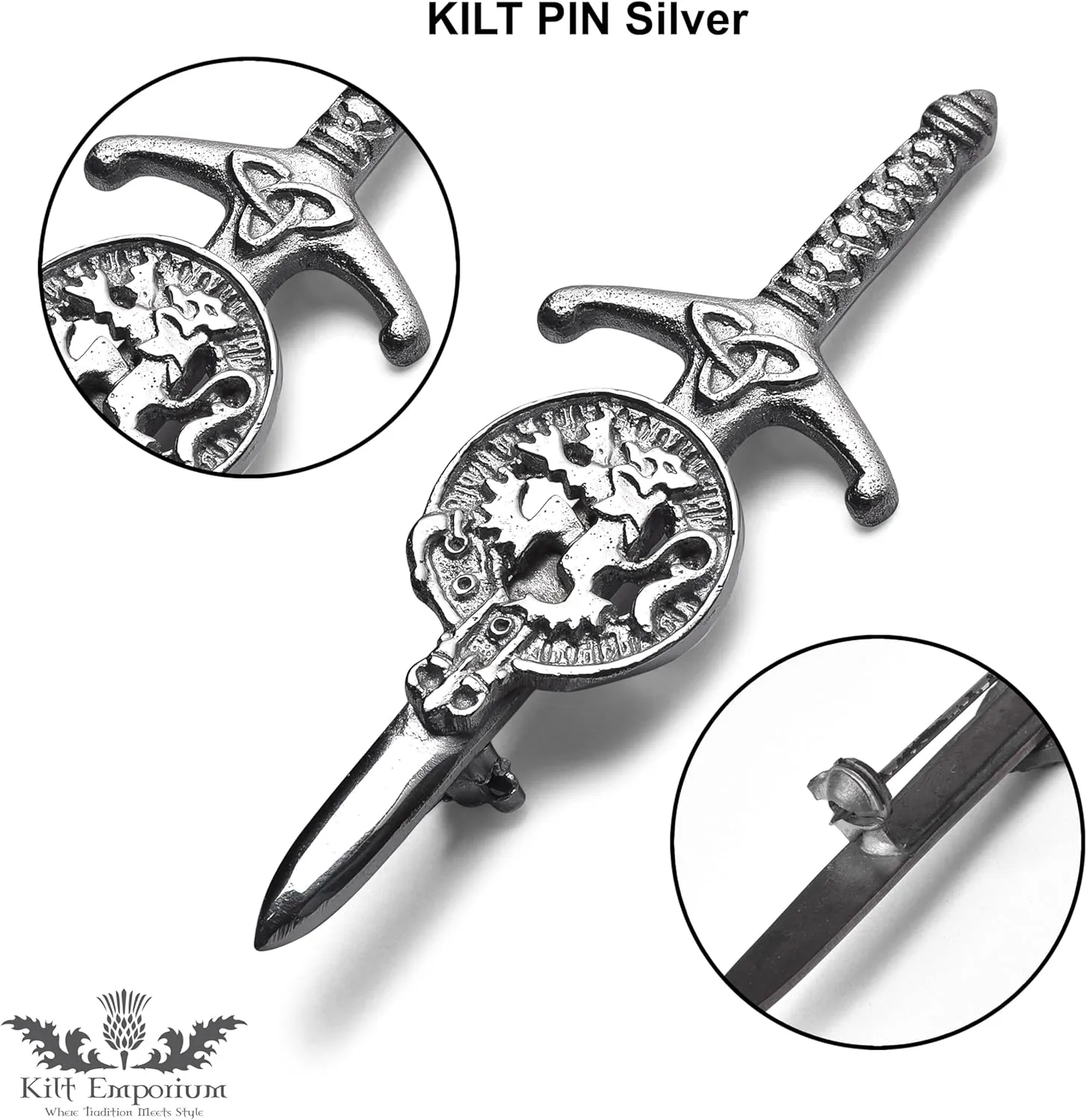 Rampant Lion Kilt Pin, Rust Free Metal Brass, 4 inches