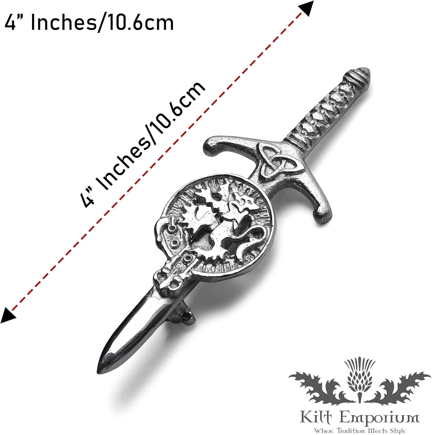 Rampant Lion Kilt Pin, Rust Free Metal Brass, 4 inches