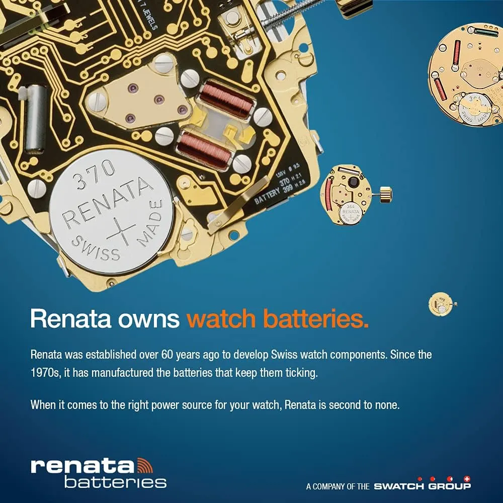 Renata 371 SR920SW Batteries - 1.55V Silver Oxide 371 Watch Battery (2 Count)
