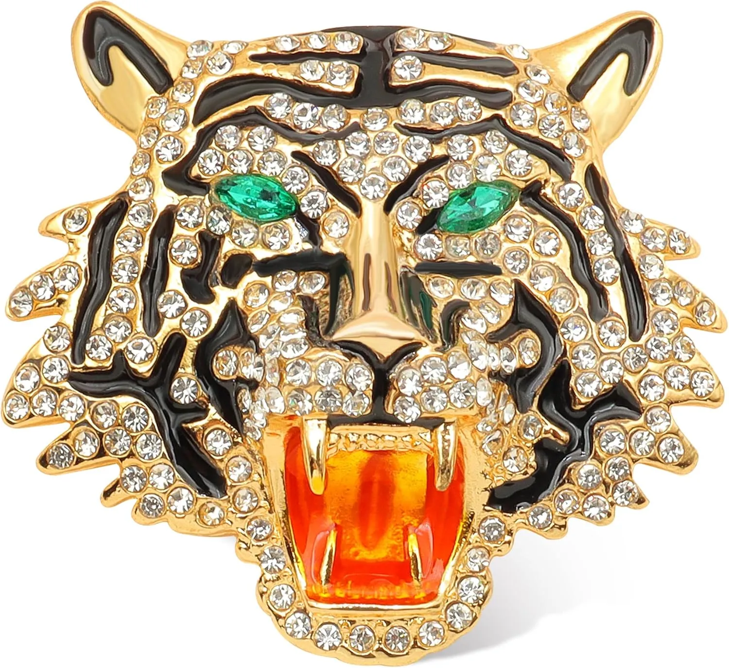 Rhinestone Tiger Head Brooch - Animal Lapel Pin for Men, Punk Lion Coat Jewelry
