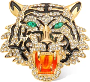 Rhinestone Tiger Head Brooch - Animal Lapel Pin for Men, Punk Lion Coat Jewelry