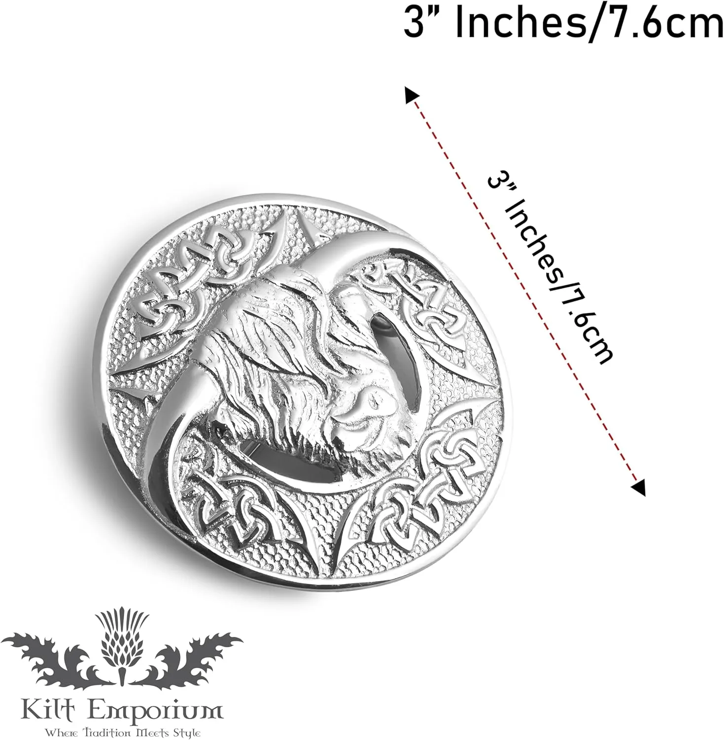 Scottish Highland Cow Kilt Brooch Pin - Brass, 3-Inch