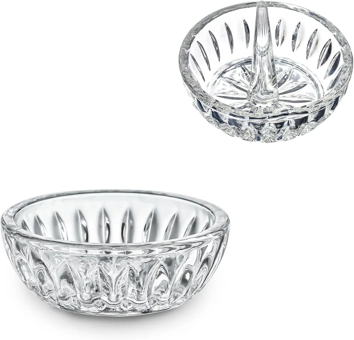 Set of 2 Crystal Jewelry Trays 3.1in Clear Round Trinket Dish Ring Holders for Mother's Day, Birthday, Anniversary Decor
