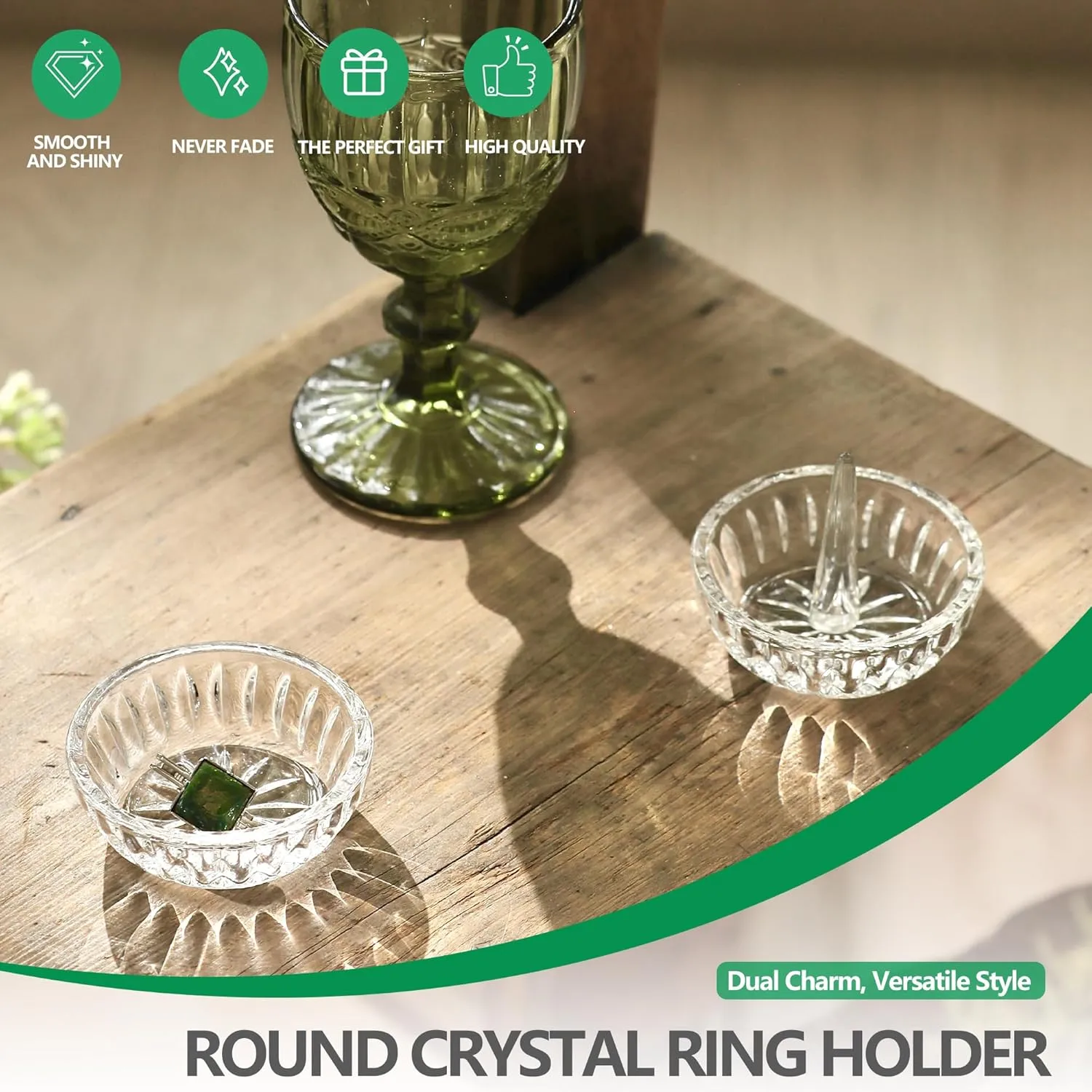 Set of 2 Crystal Jewelry Trays 3.1in Clear Round Trinket Dish Ring Holders for Mother's Day, Birthday, Anniversary Decor