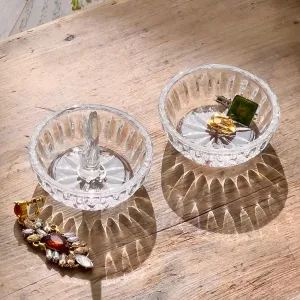 Set of 2 Crystal Jewelry Trays 3.1in Clear Round Trinket Dish Ring Holders for Mother's Day, Birthday, Anniversary Decor