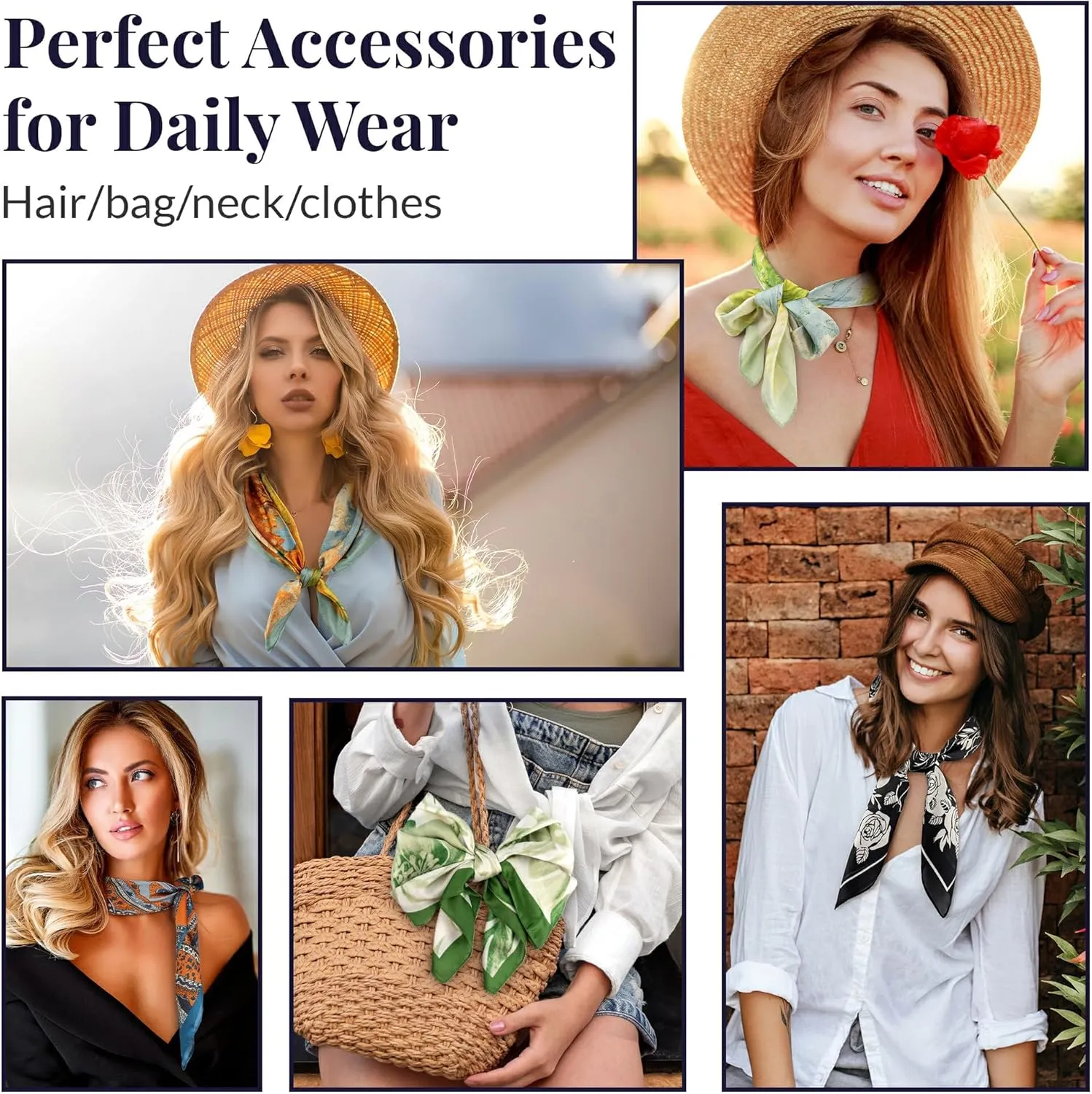 Silk Feeling Head Hair Scarf for Women Neck Square Scarves 27.5X27.5 Birthday Mother's Day Gifts