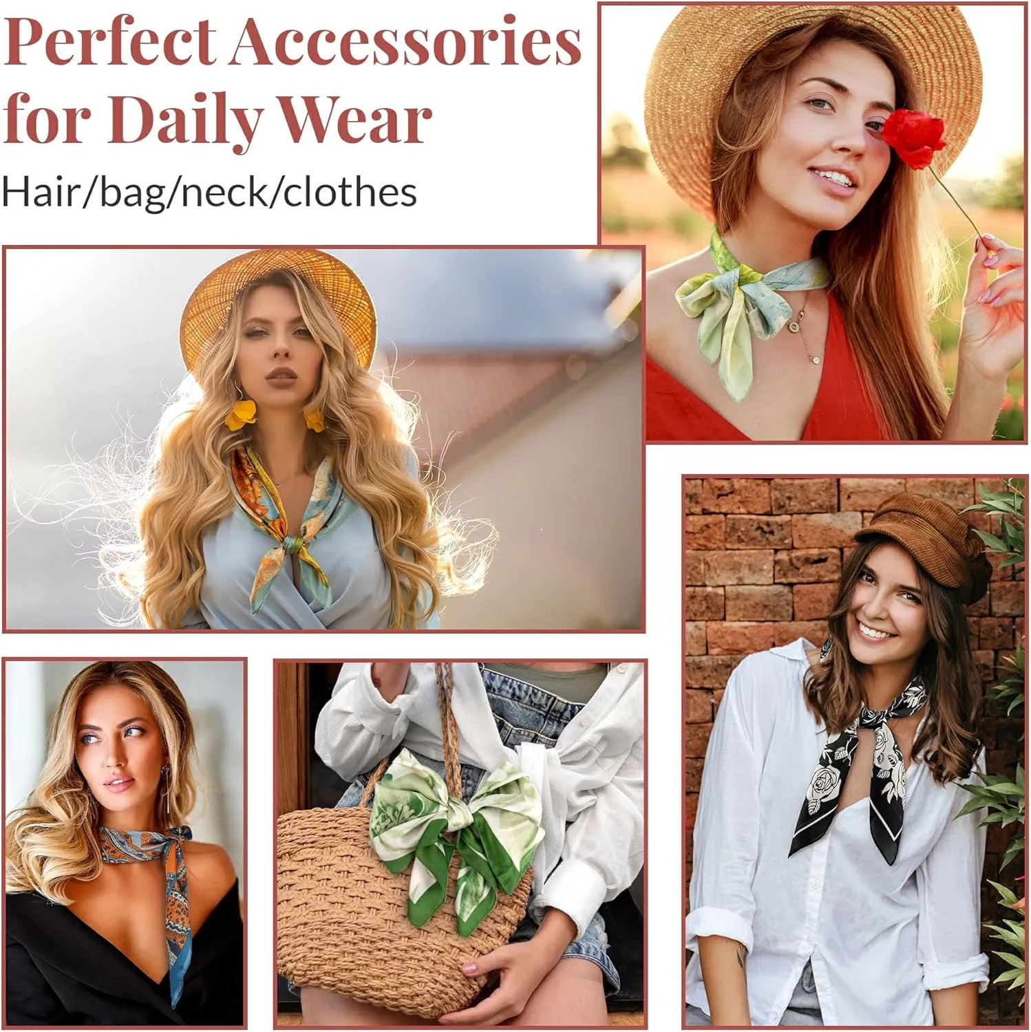 Silk Feeling Head Hair Scarf for Women Neck Square Scarves 27.5X27.5 Birthday Mother's Day Gifts
