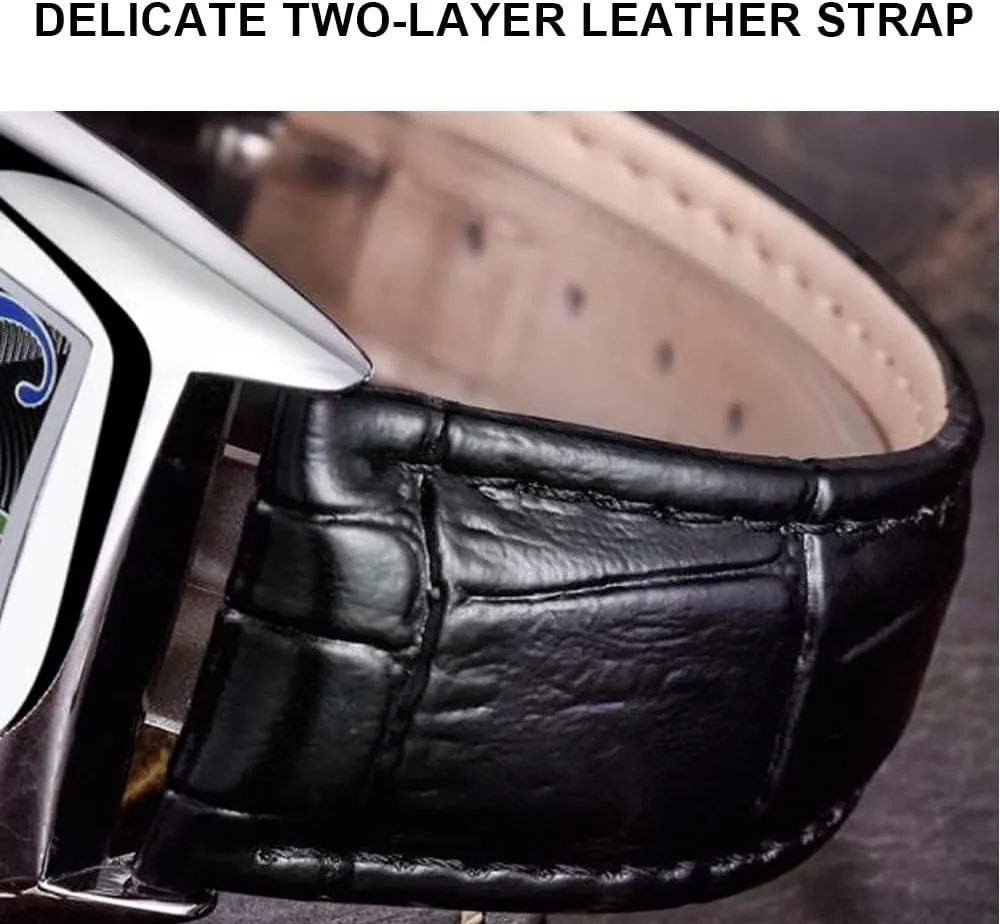 Tiong Leather Band Men's Moon Design Watch, Roman Digital Leather Band Watch with Box for Men