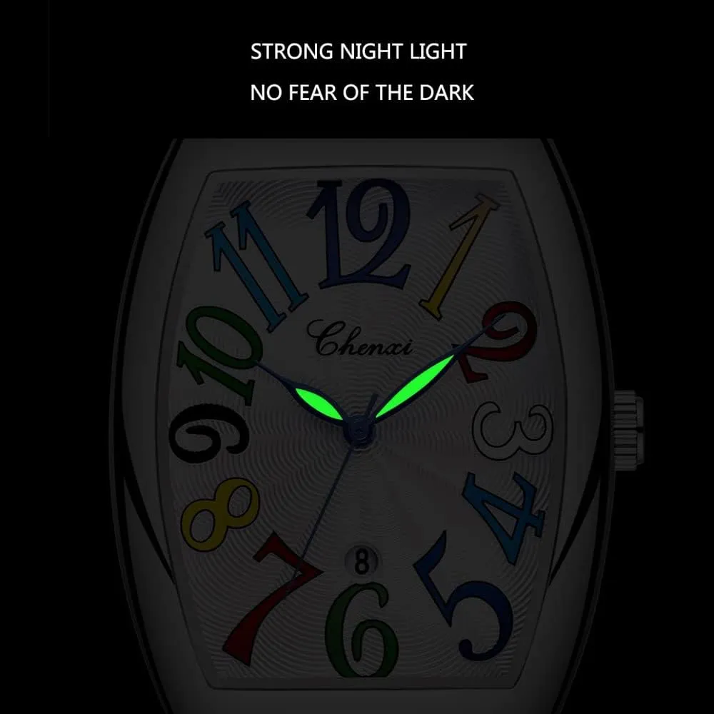 Tiong Leather Band Men's Moon Design Watch, Roman Digital Leather Band Watch with Box for Men