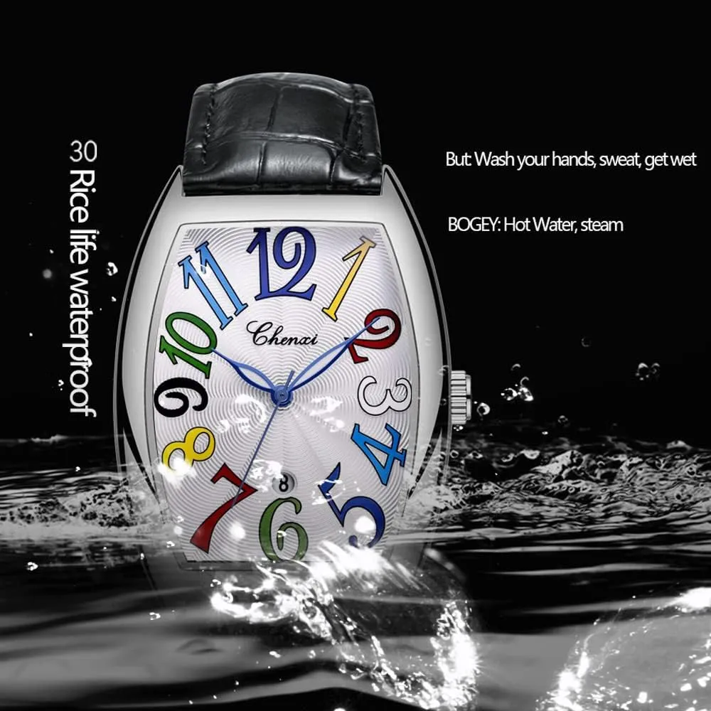 Tiong Leather Band Men's Moon Design Watch, Roman Digital Leather Band Watch with Box for Men