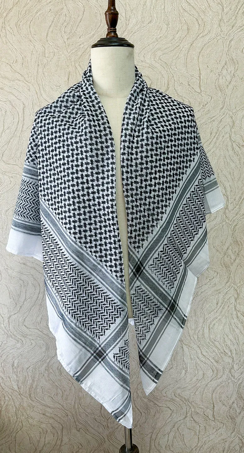 Traditional Palestine Keffiyah Scarves - Grey