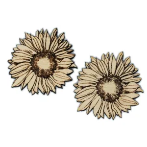 Two Pack of Handmade Sunflower Brooches | x2 Handmade Natural Wood Sun Flower Pins