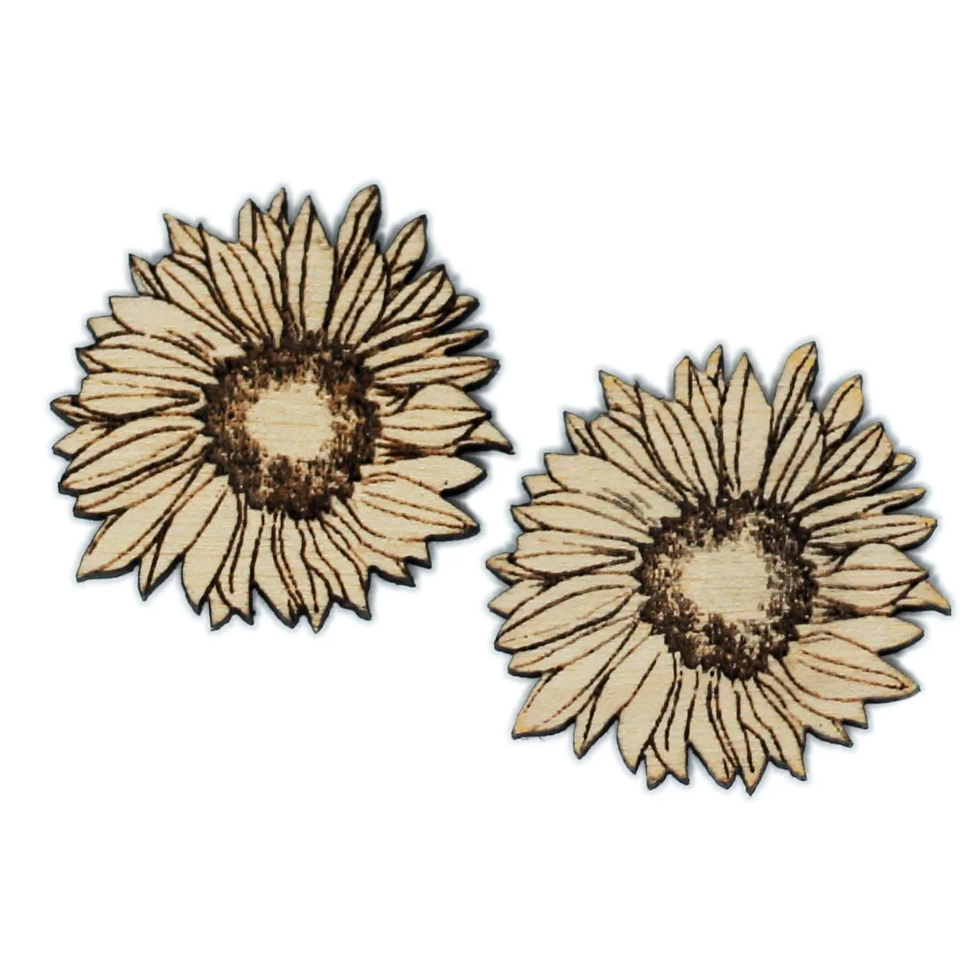Two Pack of Handmade Sunflower Brooches | x2 Handmade Natural Wood Sun Flower Pins