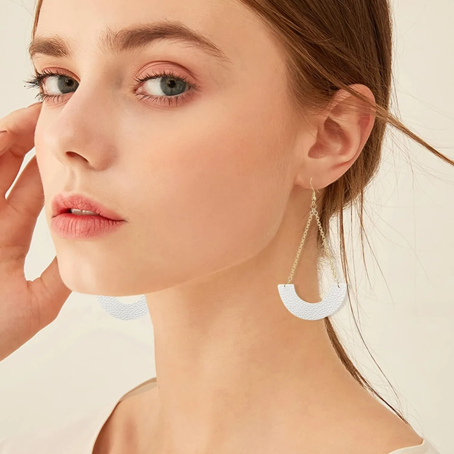 Unique Handmade Genuine Leather Long Chain Dangle Drop Earrings for Women Teen Lightweight Bohemian Geometry Teardrop Earrings Valentines Day Gift for Her