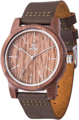 Unisex Wooden Watches Uwood Series Handmade Genuine Suede Cowhide Leather Wood Wristwatch with Gift Box