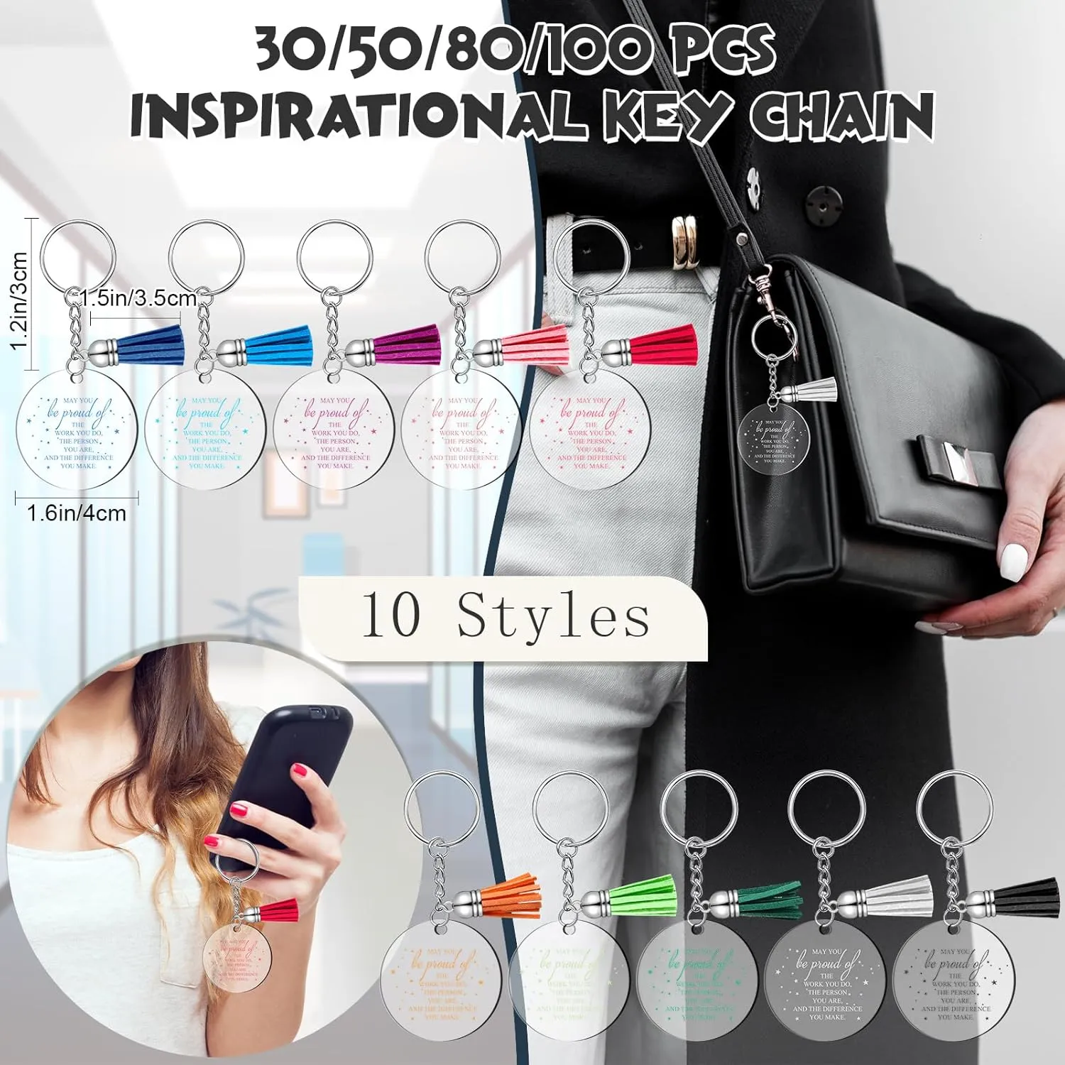 Unittype Inspirational Acrylic Keychain with Tassel Thank You Appreciation Gift for Teacher Graduation Employee Coworker