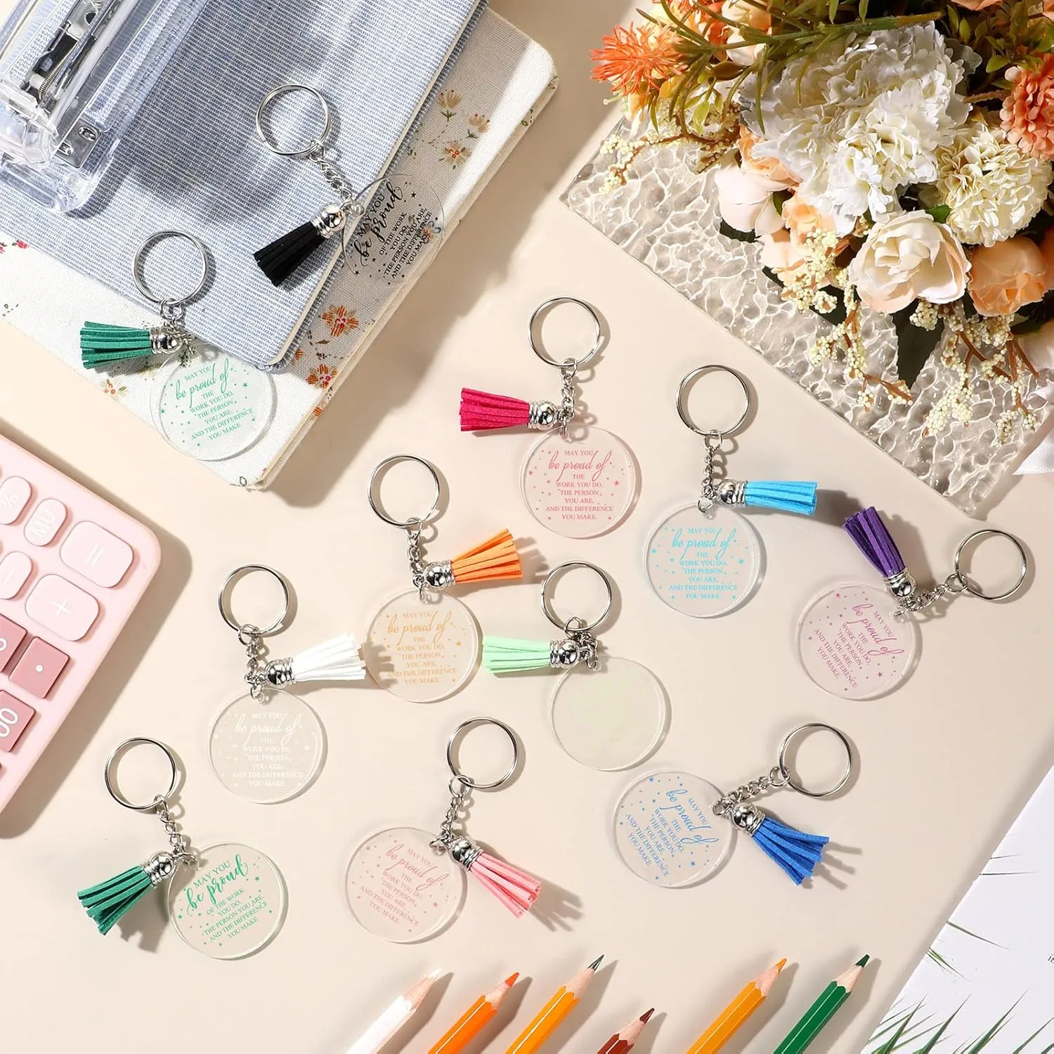 Unittype Inspirational Acrylic Keychain with Tassel Thank You Appreciation Gift for Teacher Graduation Employee Coworker