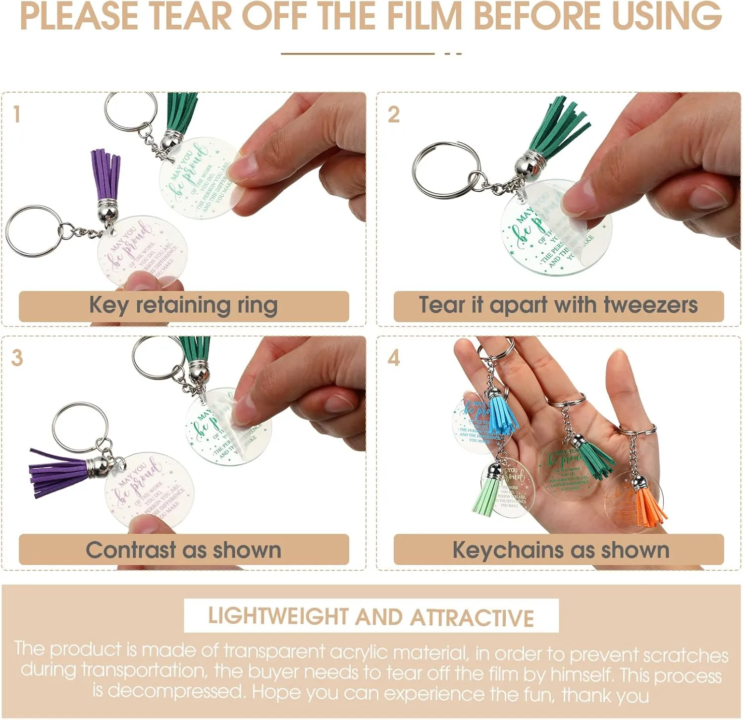 Unittype Inspirational Acrylic Keychain with Tassel Thank You Appreciation Gift for Teacher Graduation Employee Coworker