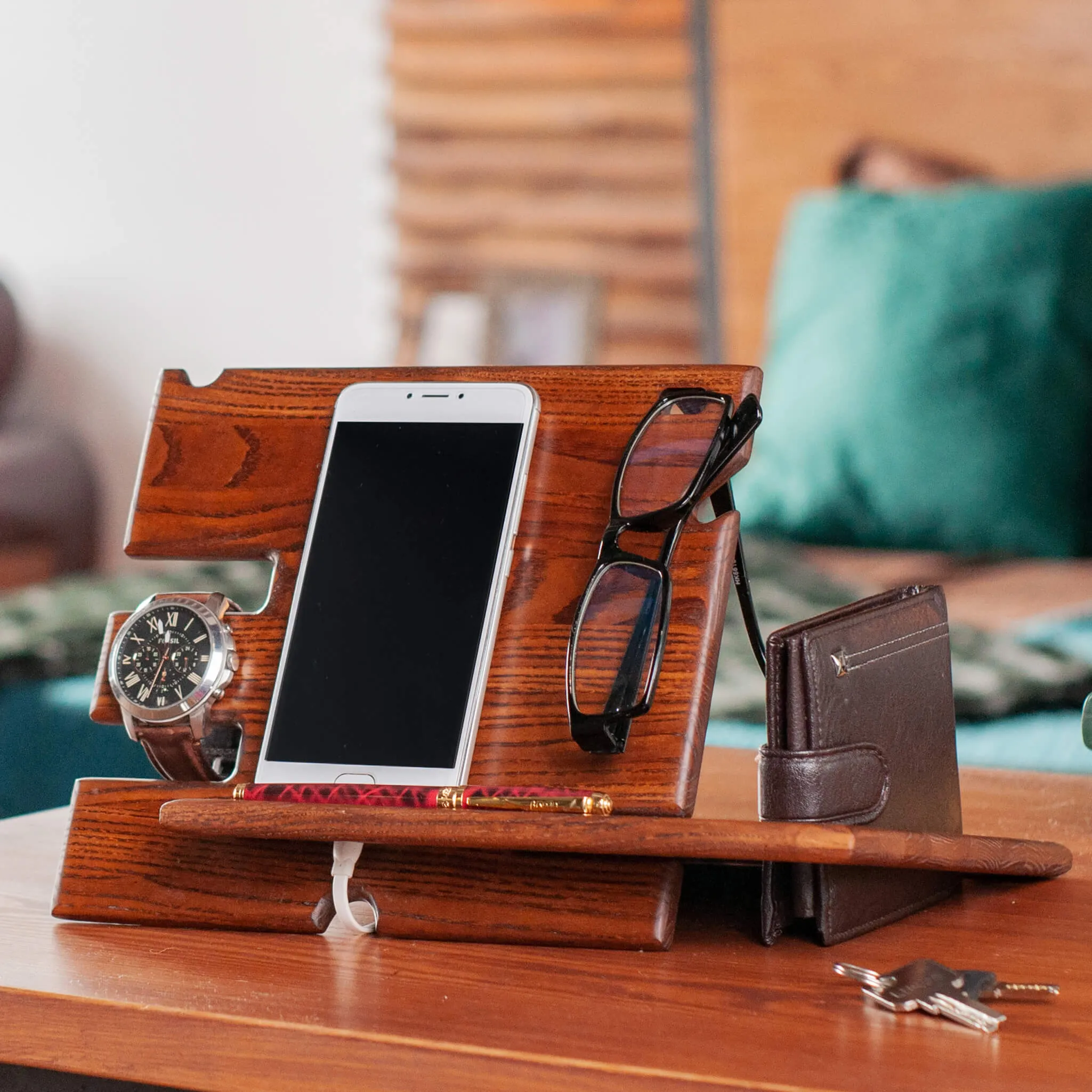 Universal Desk Organizer with Charging Station - Light Ash Wood