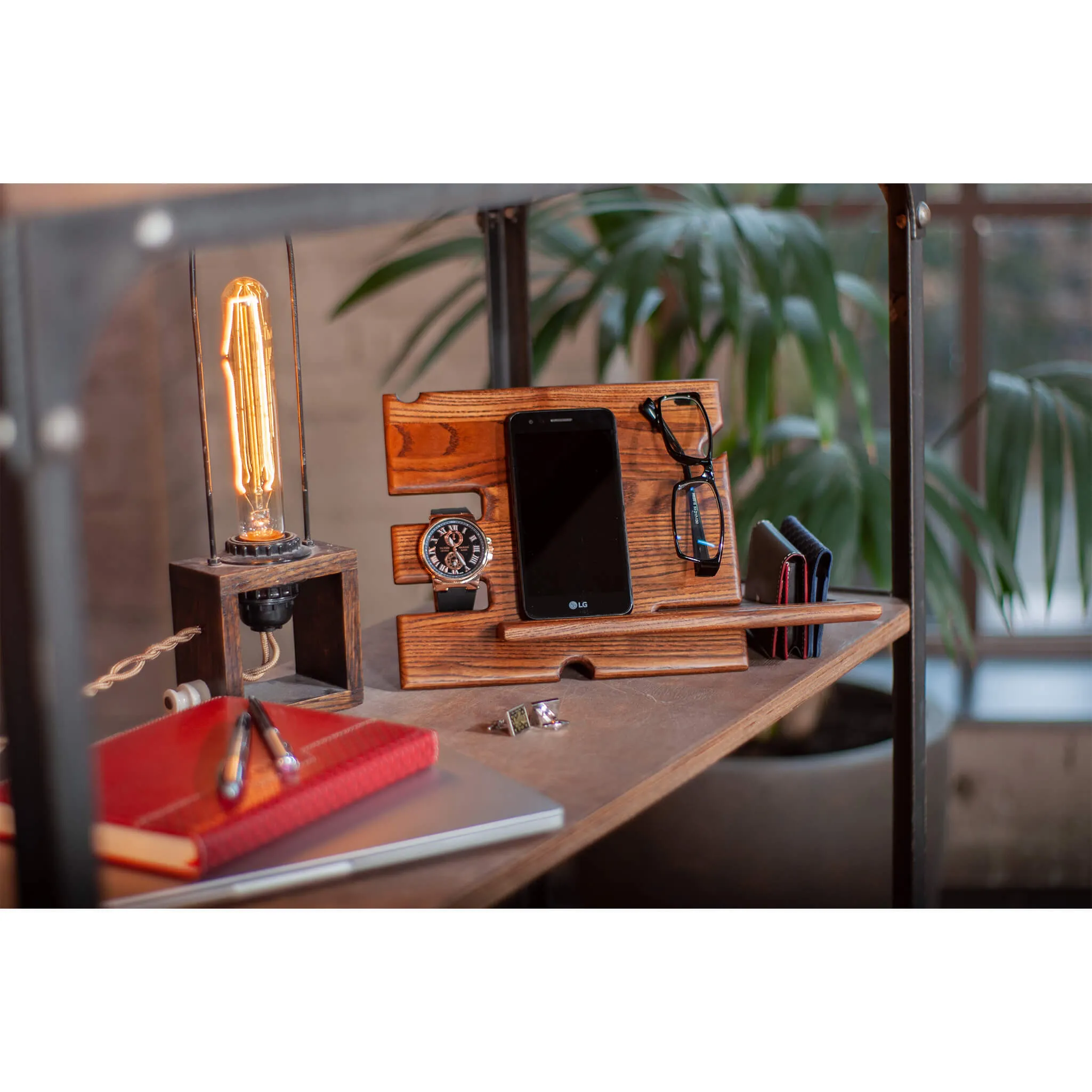 Universal Desk Organizer with Charging Station - Light Ash Wood