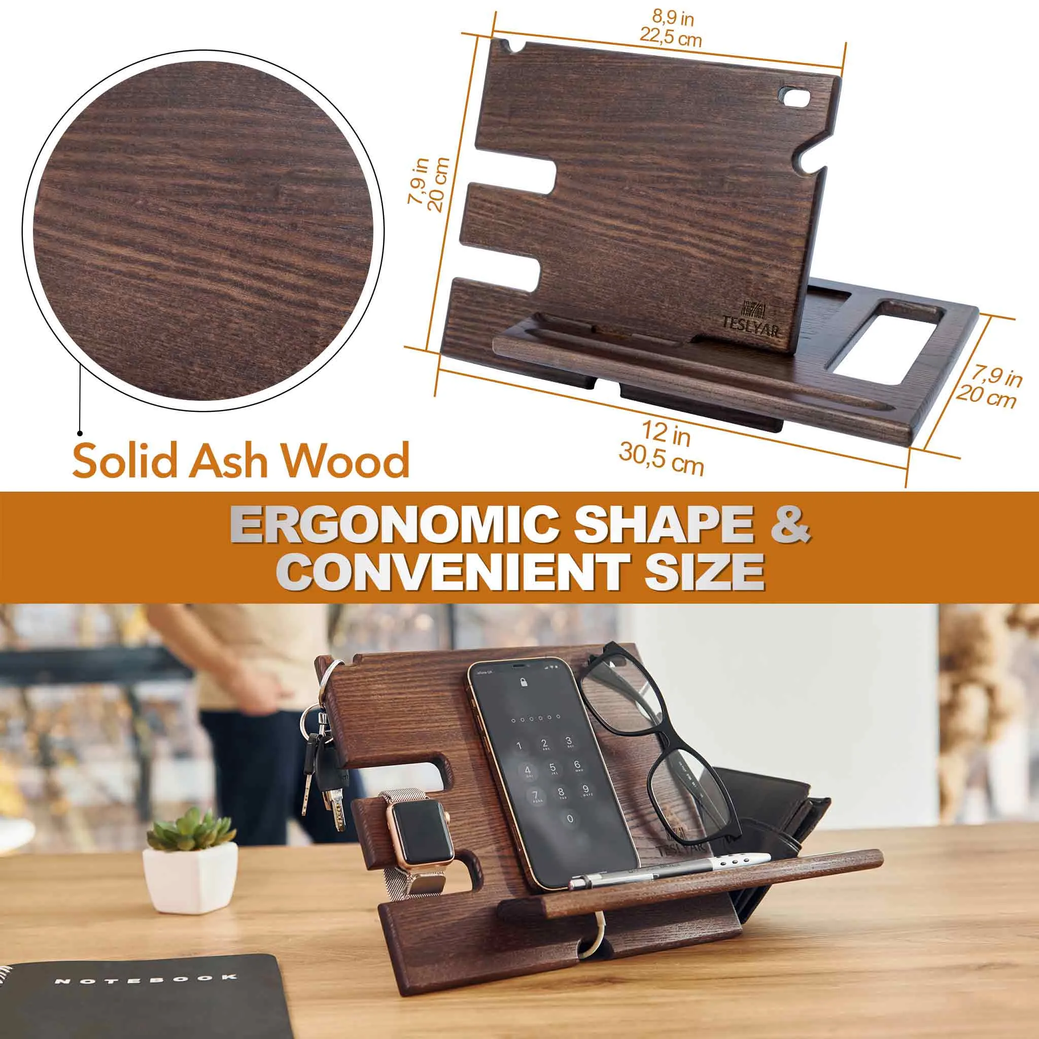 Universal Desk Organizer with Charging Station - Light Ash Wood