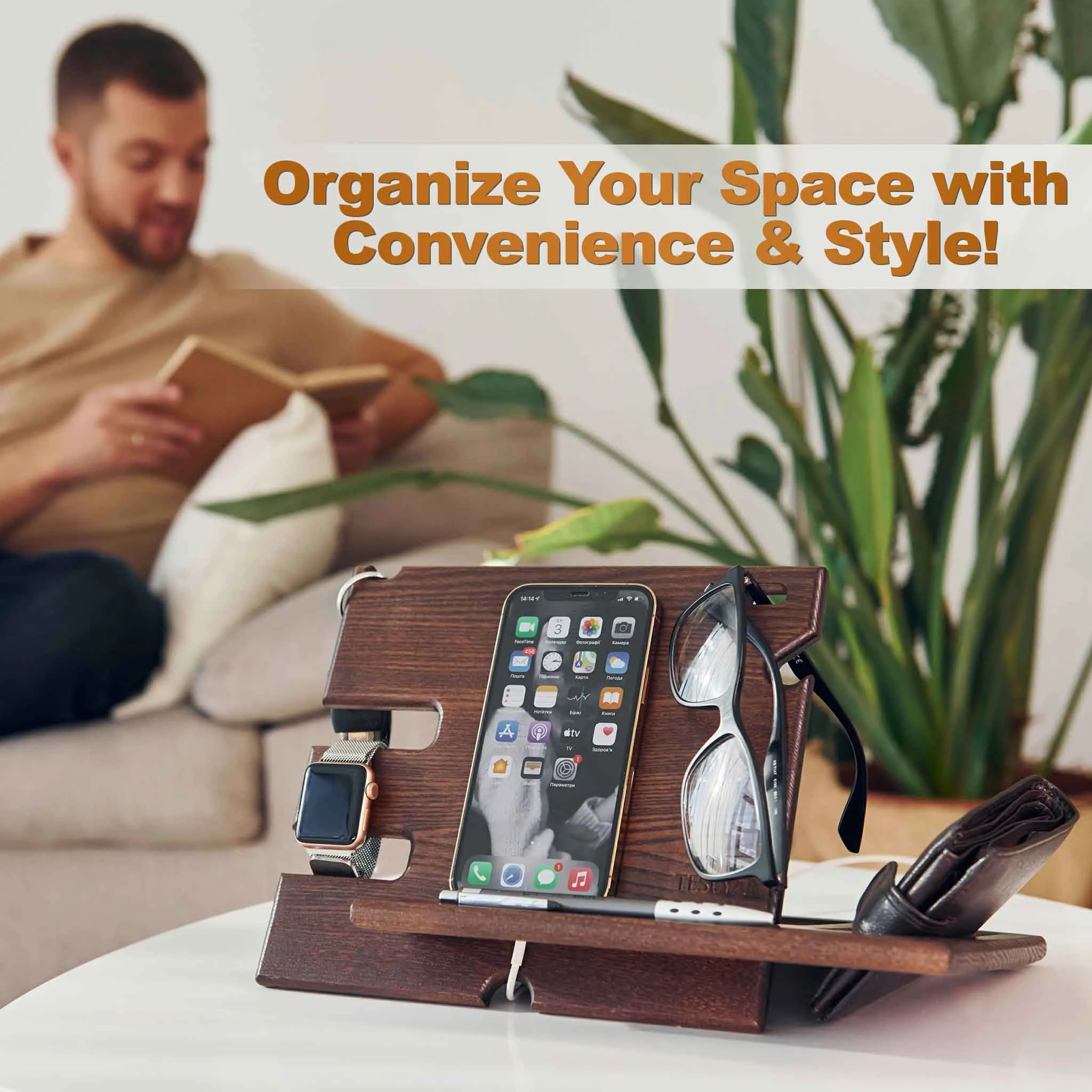 Universal Desk Organizer with Charging Station - Light Ash Wood
