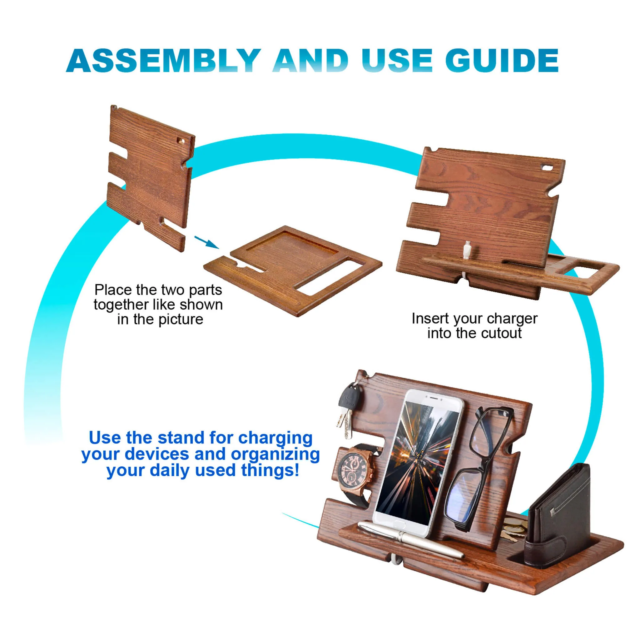 Universal Desk Organizer with Charging Station - Light Ash Wood