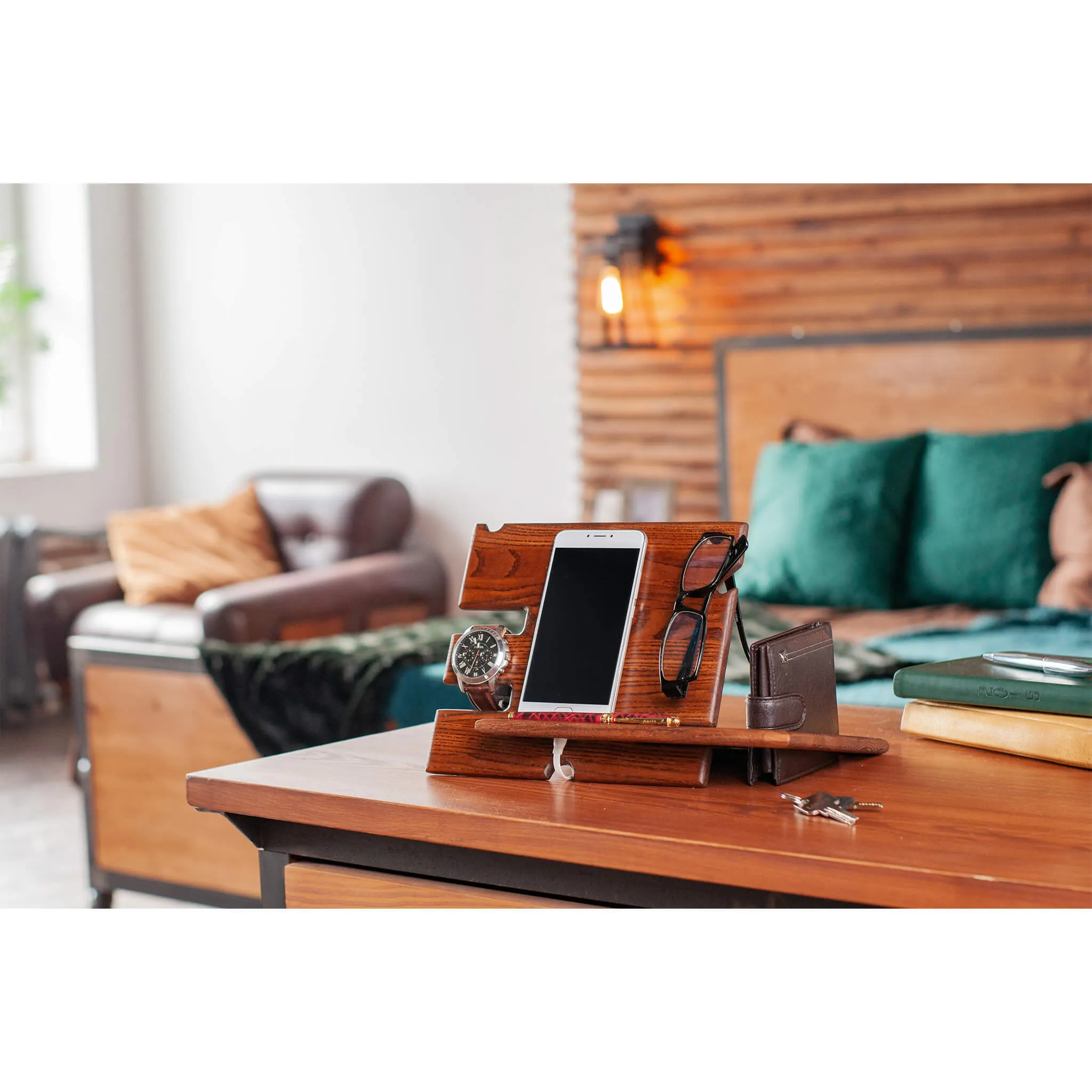 Universal Desk Organizer with Charging Station - Light Ash Wood