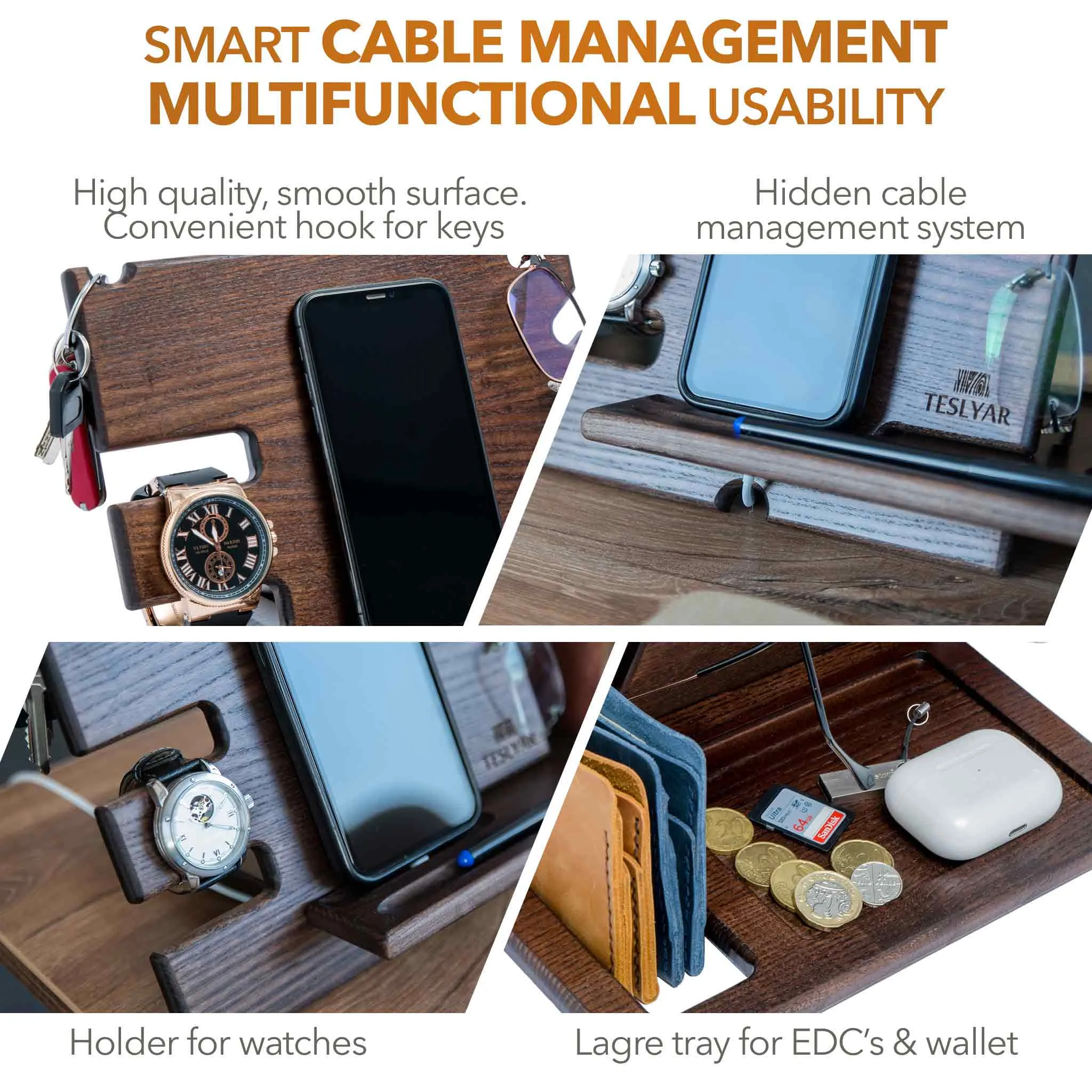 Universal Desk Organizer with Charging Station - Light Ash Wood