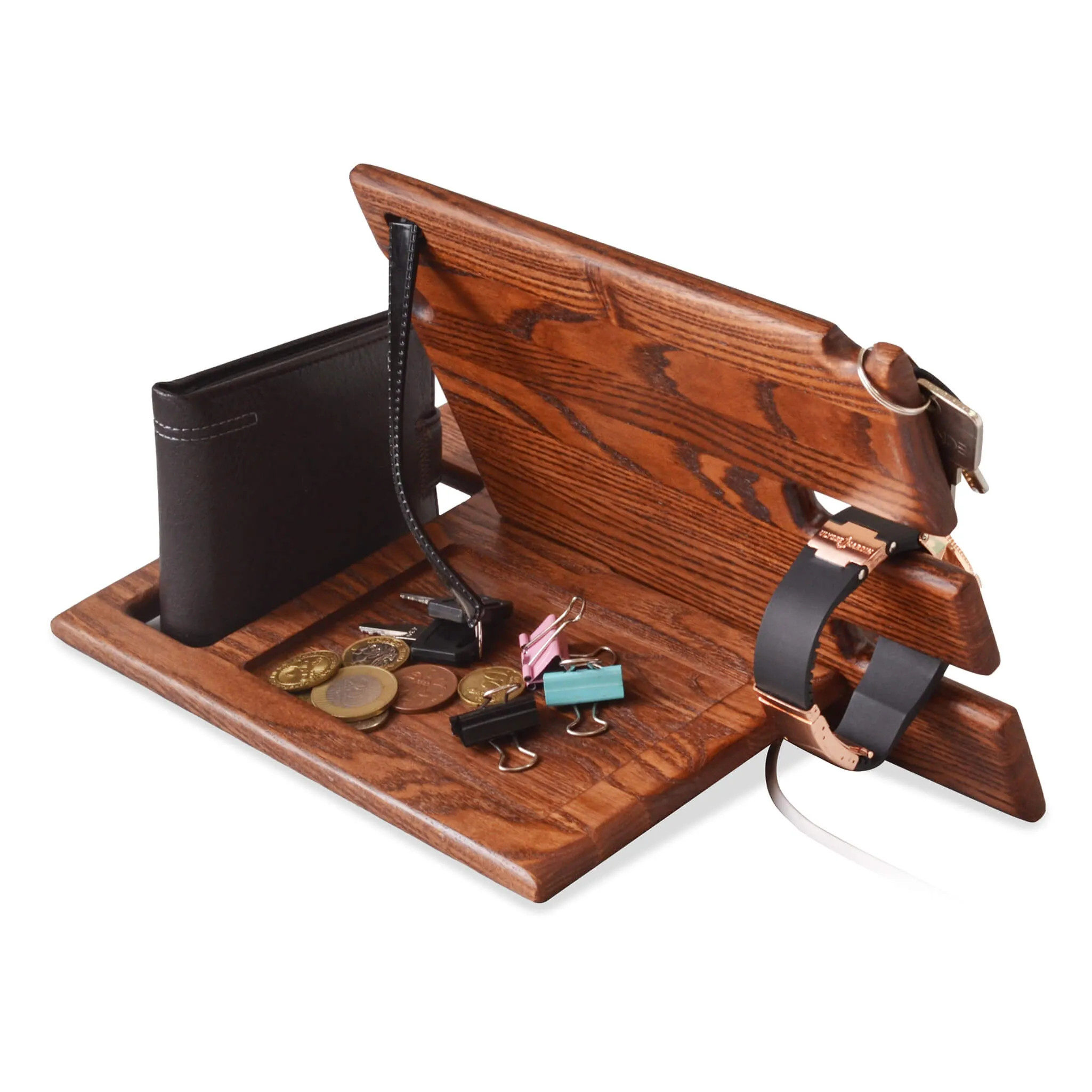 Universal Desk Organizer with Charging Station - Light Ash Wood