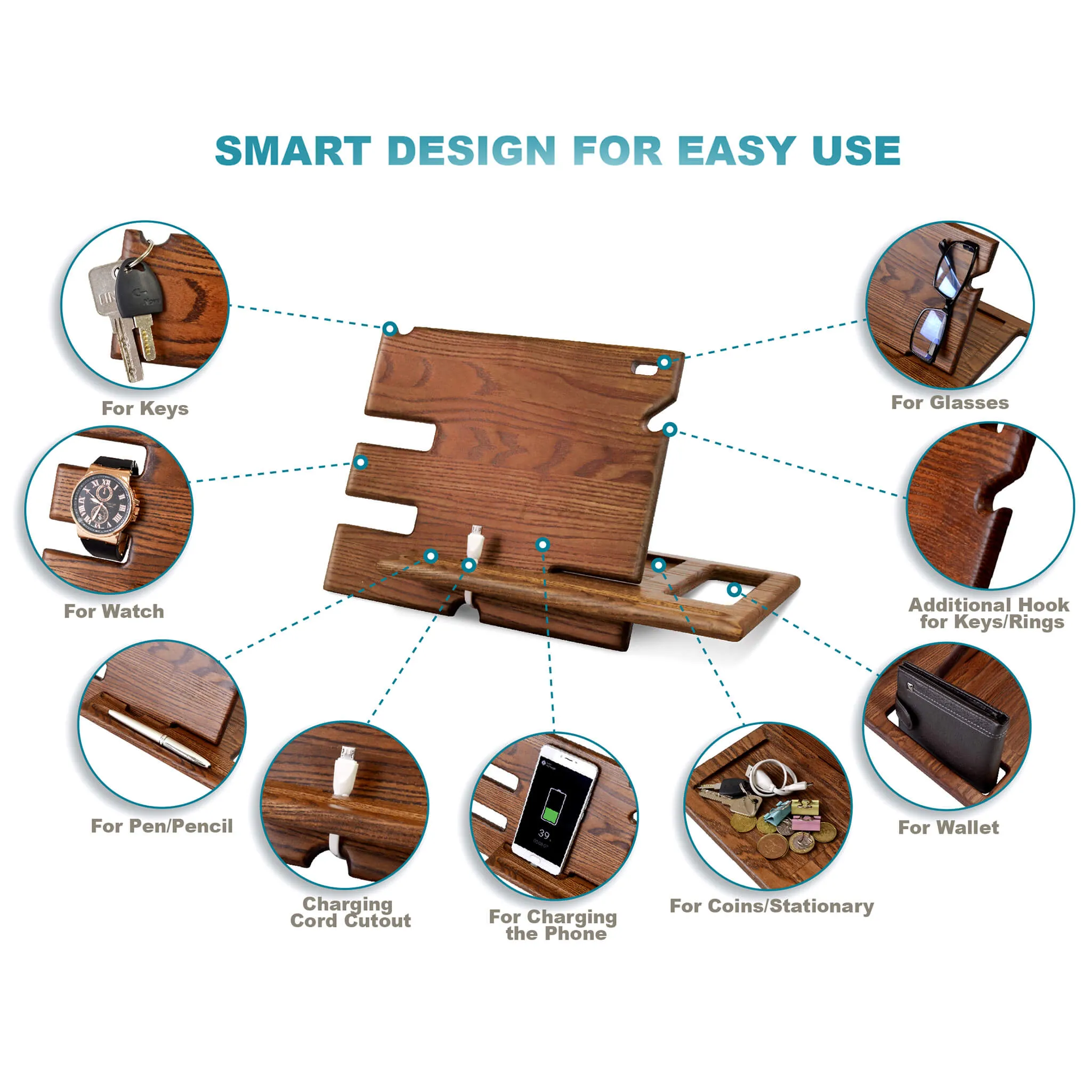 Universal Desk Organizer with Charging Station - Light Ash Wood