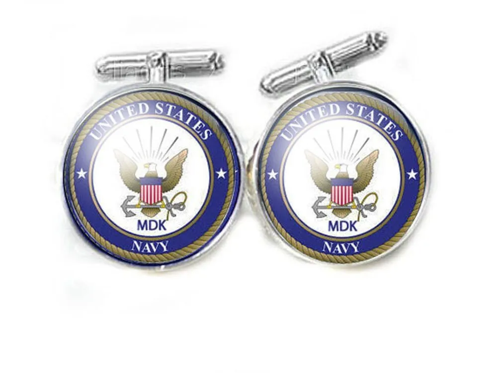 US Navy Initial Handmade Silver Plated Cufflinks