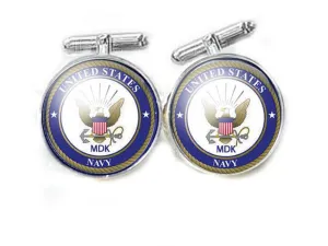 US Navy Initial Handmade Silver Plated Cufflinks