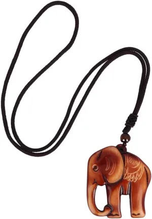 Vctitil Wooden Elephant Necklace Beach Jewelry New Pendant Necklace Wooden Elephant Handmade Chain Clothes Accessories