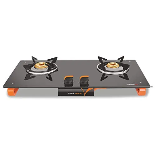 Vidiem Gas Stove GS G2 120 A AIR Plus (Orange) | 2 Burner Frameless Gas Stove | 8mm Glass Manual Ignition