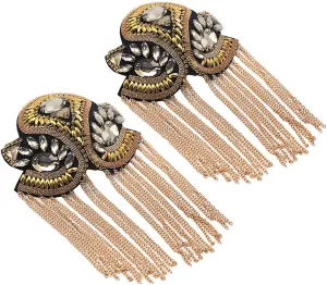 Women Children Shoulder Epaulet Crystal Beads Chain Shoulder Brooch Boards Badge Stage Dress Medal Accessories by The Pair